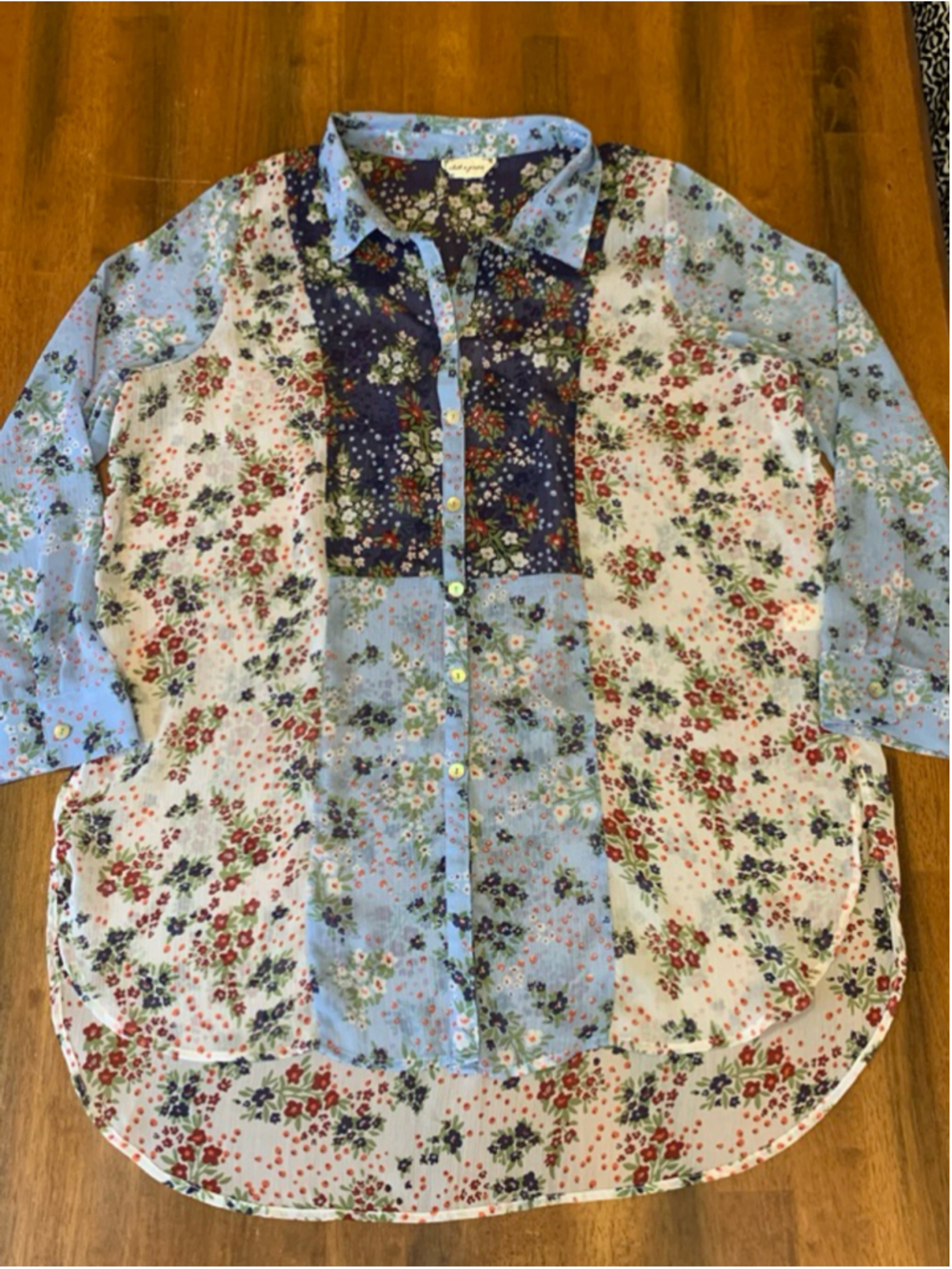 Cloth & Portrait Button Down Top Tunic XL Multi Color Floral